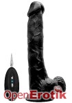 Vibrating Realistic Cock - 10 Zoll - with Scrotum - Black (RealRock)