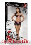 Bra, Skirt and G-String Set Black- L/XL (Magic Silk - Sequin Lace)