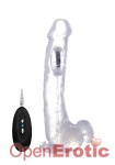 Vibrating Realistic Cock with Scrotum - 10 Inch - with Remote Control - Transparent (RealRock)