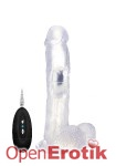 Vibrating Realistic Cock - 9 Inch - with Scrotum - Transparent (RealRock)