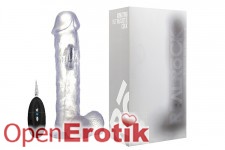 Vibrating Realistic Cock with Scrotum - 11 Inch - with Remote Control - Transparent 