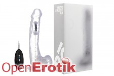 Vibrating Realistic Cock with Scrotum - 10 Inch - with Remote Control - Transparent 